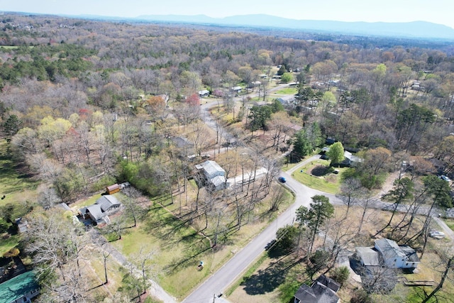 aerial view featuring a mountain view and a forest view