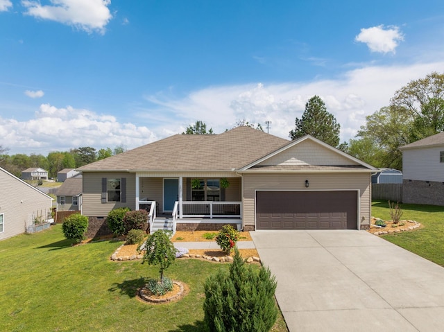 157 Battle Bluff Dr, Rossville, GA 30741 - single story home with covered porch, a garage, a front lawn, and concrete driveway