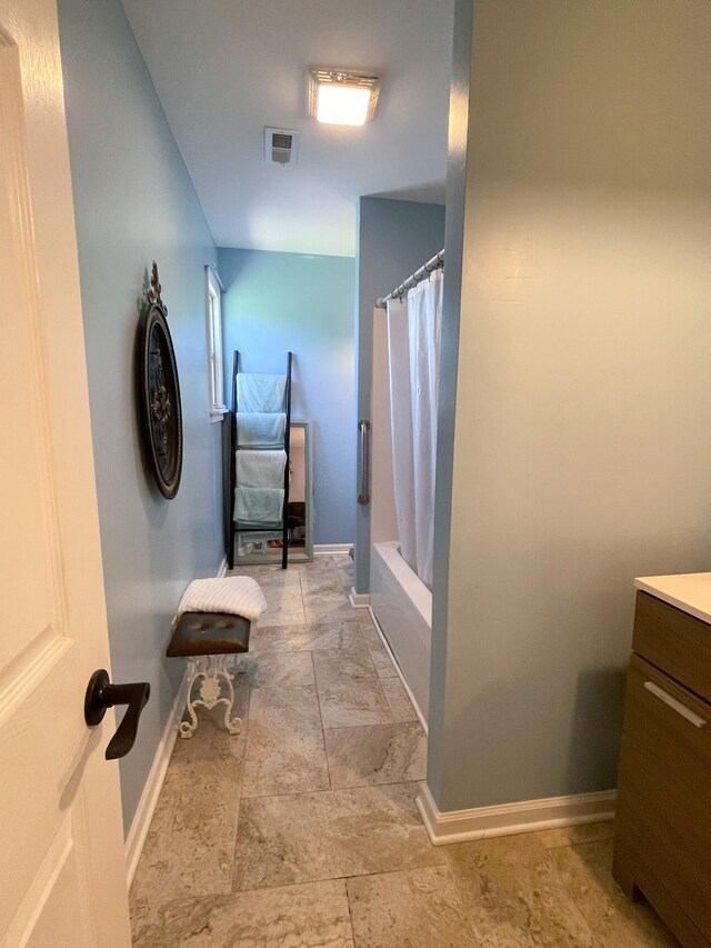 96 Liberty Rd, Winchester, TN 37398 - full bath with vanity, shower / tub combo with curtain, and stone finish flooring
