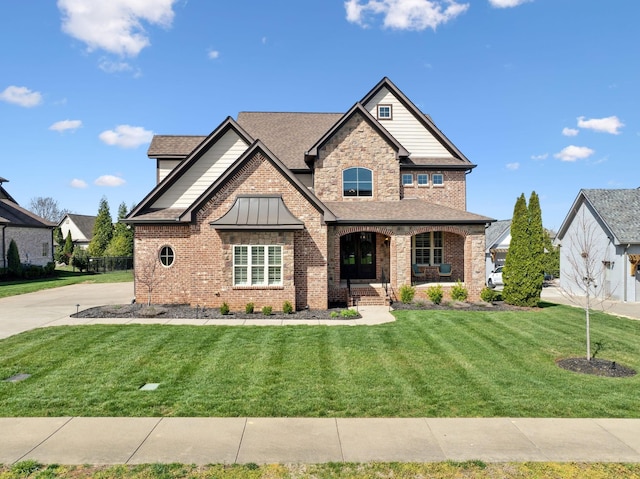 4376 Pretoria Run, Murfreesboro, TN 37128 - craftsman inspired home featuring brick siding, a front lawn, a porch, and roof with shingles