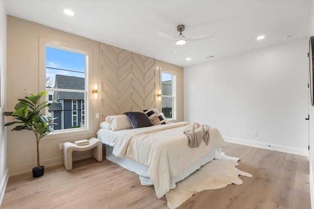 2510 Vaulx Ln, Nashville, TN 37204 - bedroom featuring visible vents, baseboards, light wood finished floors, and a ceiling fan