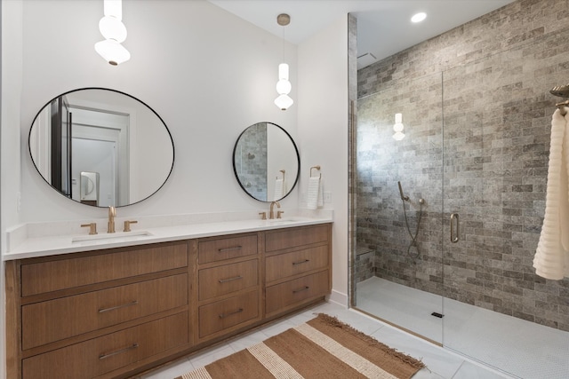 2510 Vaulx Ln, Nashville, TN 37204 - full bath featuring tile patterned floors, double vanity, a sink, and a stall shower