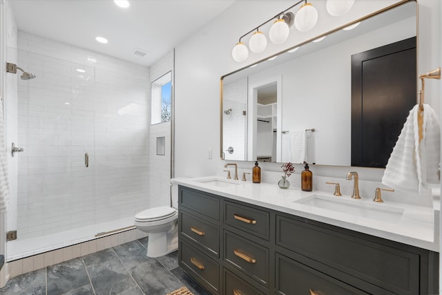 2510 Vaulx Ln, Nashville, TN 37204 - full bath featuring toilet, double vanity, a sink, and a stall shower