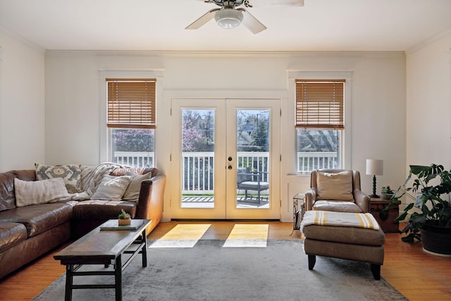 3617 Meadowbrook Ave, Nashville, TN 37205 - living room featuring crown molding, a wealth of natural light, french doors, and wood finished floors