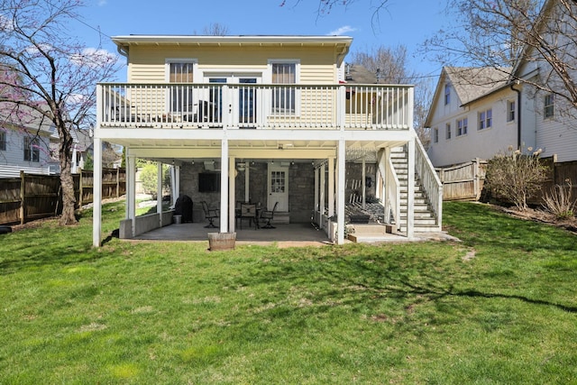 3617 Meadowbrook Ave, Nashville, TN 37205 - rear view of property featuring a wooden deck, a patio, a fenced backyard, a yard, and stairway