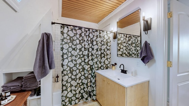 2235 Rock Springs Rd, Columbia, TN 38401 - full bathroom with a shower with curtain, vanity, and ornamental molding