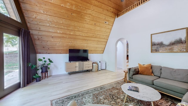 2235 Rock Springs Rd, Columbia, TN 38401 - living area with lofted ceiling, wood finished floors, arched walkways, and wood ceiling