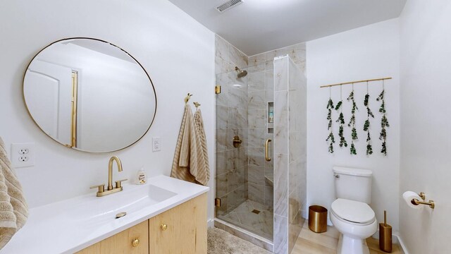 2235 Rock Springs Rd, Columbia, TN 38401 - bathroom featuring toilet, vanity, a shower stall, and visible vents