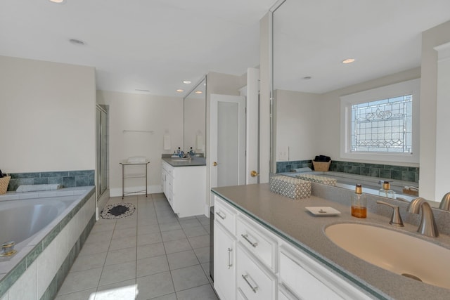 3814 Central Ave, Nashville, TN 37205 - bathroom with tile patterned flooring, vanity, recessed lighting, a shower stall, and a garden tub