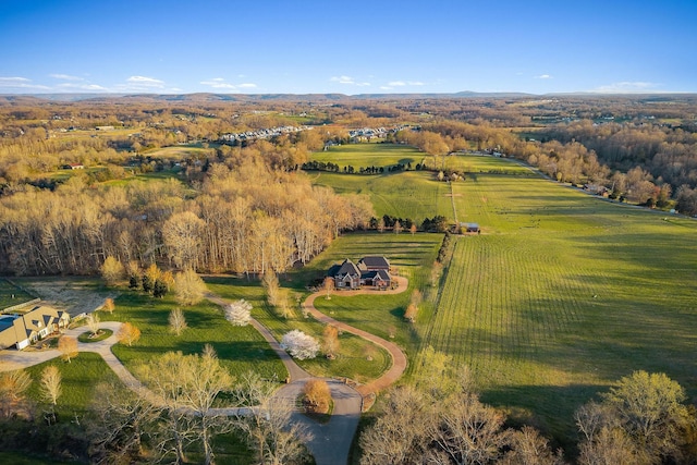 birds eye view of property featuring a rural view