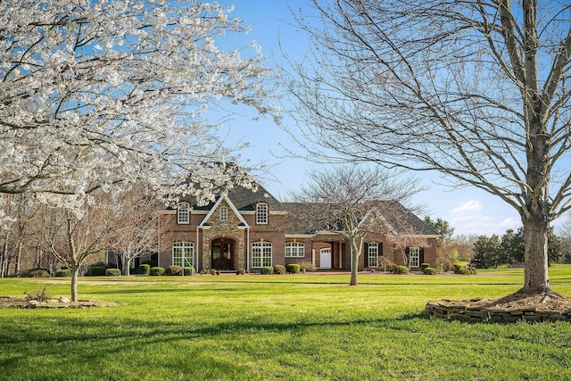 view of front of house with a front lawn and brick siding