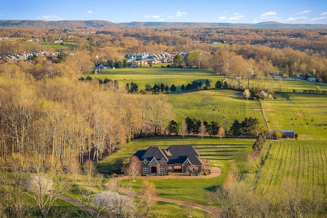 bird's eye view with a mountain view and a rural view