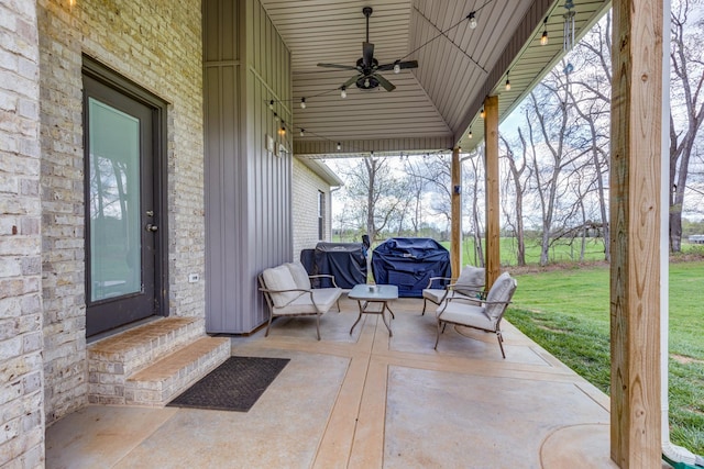 view of patio featuring grilling area and ceiling fan