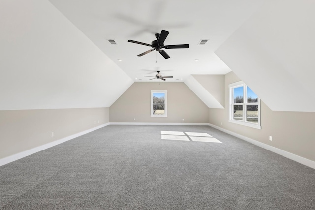 6477 Simmons Acres Ln, Lascassas, TN 37085 - bonus room featuring vaulted ceiling, healthy amount of natural light, carpet flooring, and a ceiling fan
