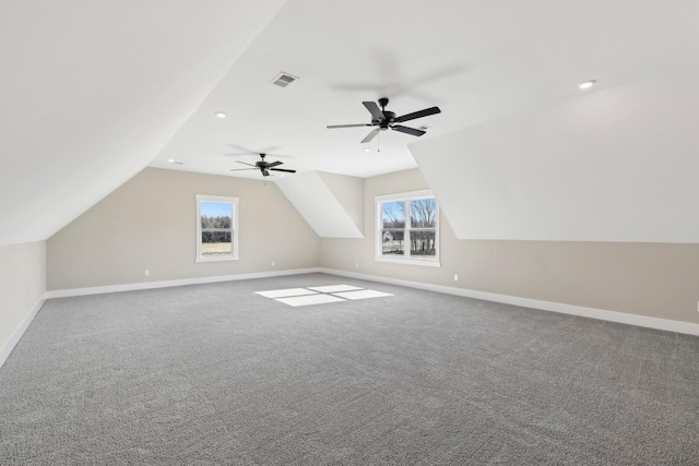 6477 Simmons Acres Ln, Lascassas, TN 37085 - additional living space with vaulted ceiling, carpet floors, a ceiling fan, and recessed lighting