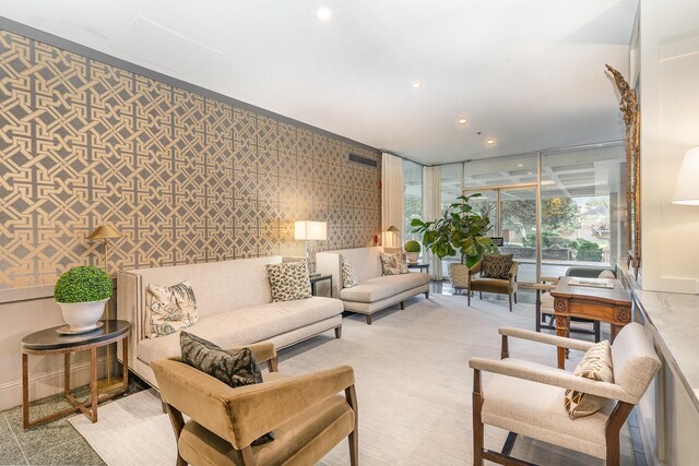 105 Leake Ave Unit 44, Nashville, TN 37205 - living room with wallpapered walls, visible vents, and recessed lighting