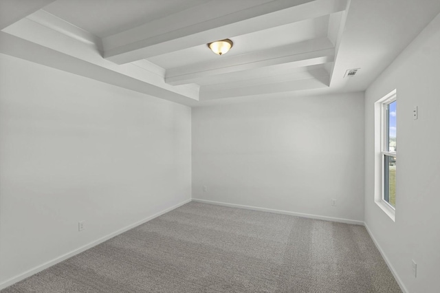 166 Oasis Dr, La Vergne, TN 37086 - carpeted empty room with beamed ceiling, visible vents, and baseboards