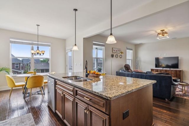 737 Newcomb St W, Franklin, TN 37064 - kitchen featuring light stone counters, a sink, dark wood finished floors, and dishwasher