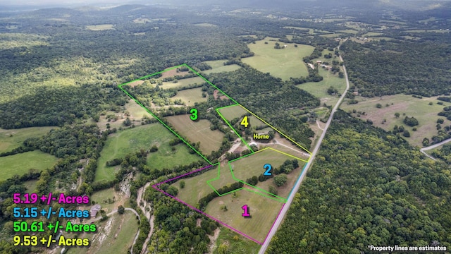 bird's eye view with a rural view