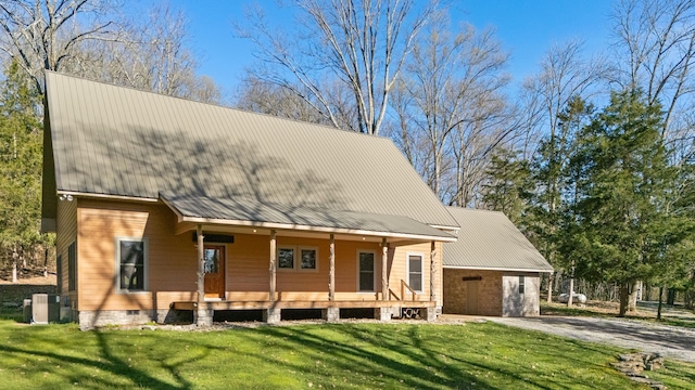 12112 Paw Paw Springs Rd, Arrington, TN 37014 - view of front of property featuring a porch, driveway, a front lawn, and metal roof