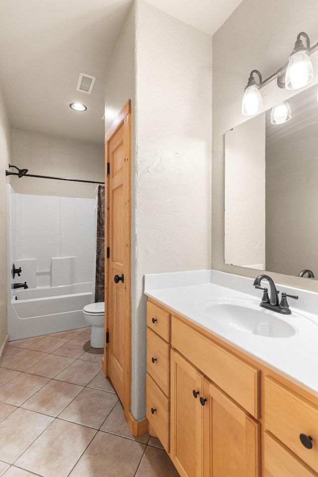 12112 Paw Paw Springs Rd, Arrington, TN 37014 - full bath featuring toilet, shower / tub combo with curtain, vanity, tile patterned flooring, and visible vents