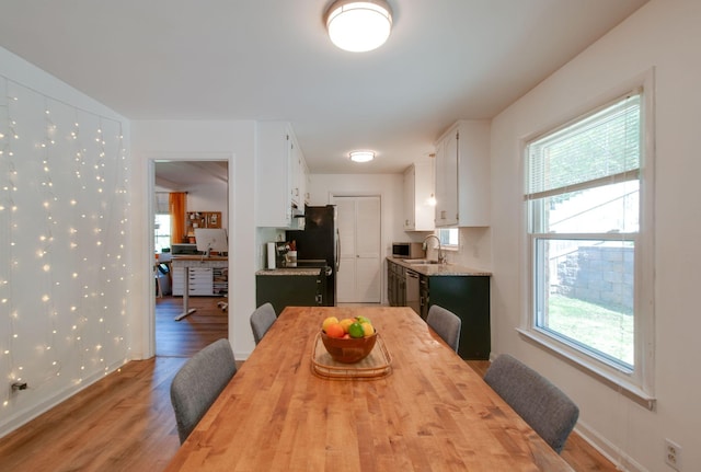 dining room with baseboards and wood finished floors