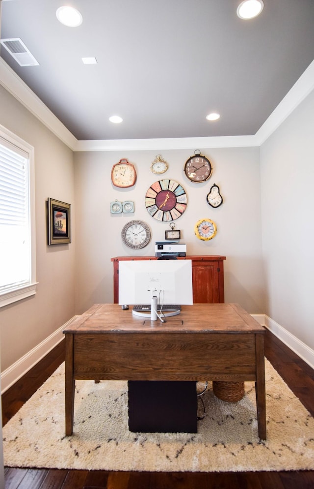 1395 Rozella Way, Gallatin, TN 37066 - unfurnished office featuring baseboards, crown molding, wood finished floors, and recessed lighting