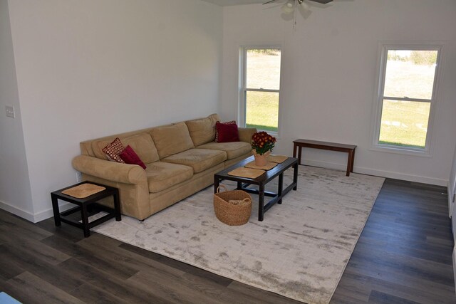 7022 Magnolia Ln, Nunnelly, TN 37137 - living area with wood finished floors, ceiling fan, and baseboards