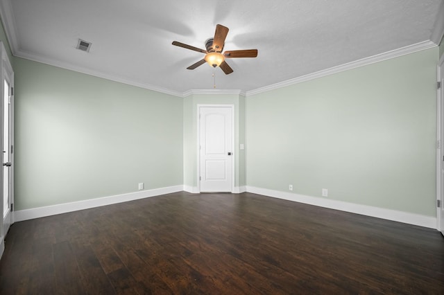 1829 Apple Valley Cir, Nashville, TN 37207 - unfurnished room featuring dark wood-style flooring, ornamental molding, baseboards, visible vents, and ceiling fan