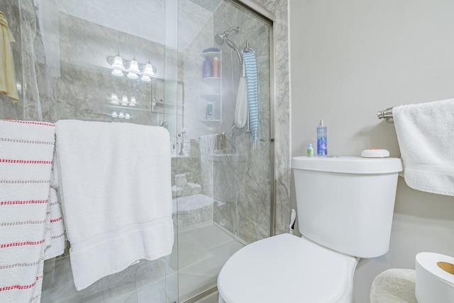 full bathroom with toilet and a stall shower