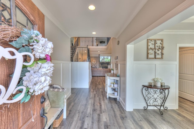127 Waters Hill Cir, Lebanon, TN 37087 - foyer with a decorative wall, wood finished floors, crown molding, and wainscoting
