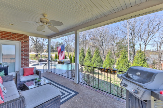 127 Waters Hill Cir, Lebanon, TN 37087 - view of patio featuring an outdoor hangout area, a grill, and a ceiling fan