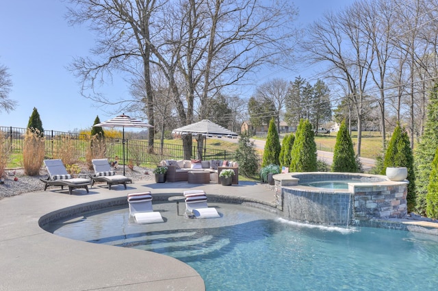 127 Waters Hill Cir, Lebanon, TN 37087 - view of pool featuring an outdoor living space, fence, a patio, and an in ground hot tub
