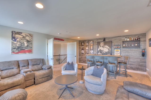 127 Waters Hill Cir, Lebanon, TN 37087 - living area featuring carpet flooring, visible vents, a dry bar, and recessed lighting