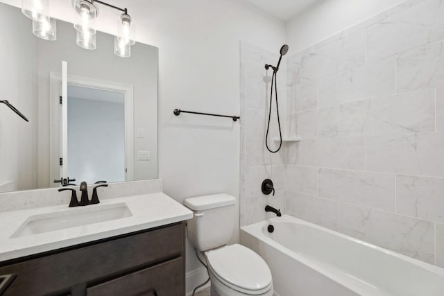 bathroom with washtub / shower combination, toilet, and vanity