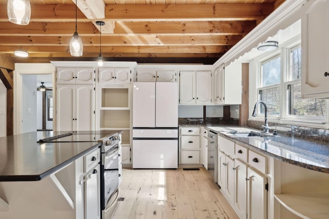 3755 Bear Hollow Rd, Joelton, TN 37080 - kitchen with white cabinets, light wood-style floors, a sink, and stainless steel appliances
