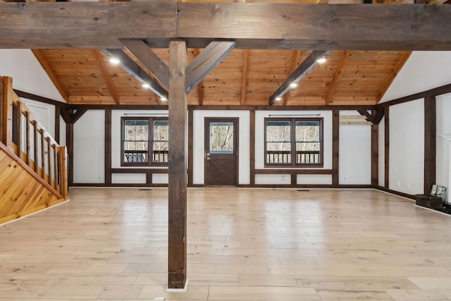 3755 Bear Hollow Rd, Joelton, TN 37080 - foyer entrance with lofted ceiling with beams, wood finished floors, and wood ceiling