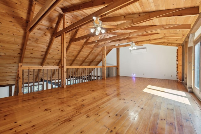 3755 Bear Hollow Rd, Joelton, TN 37080 - additional living space featuring lofted ceiling with beams, ceiling fan, wood ceiling, and wood-type flooring