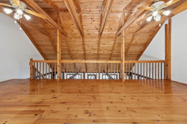 3755 Bear Hollow Rd, Joelton, TN 37080 - additional living space featuring wood ceiling, ceiling fan, vaulted ceiling with beams, and hardwood / wood-style floors