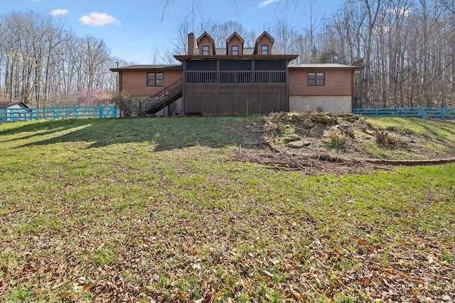 3755 Bear Hollow Rd, Joelton, TN 37080 - view of yard featuring a sunroom, fence, and stairway