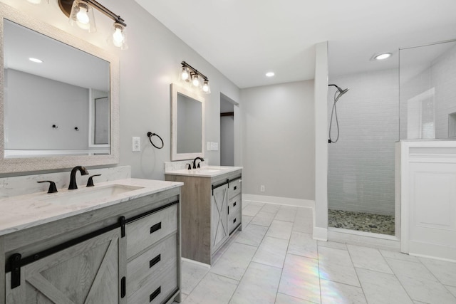 3755 Bear Hollow Rd, Joelton, TN 37080 - bathroom with a sink, a tile shower, and two vanities