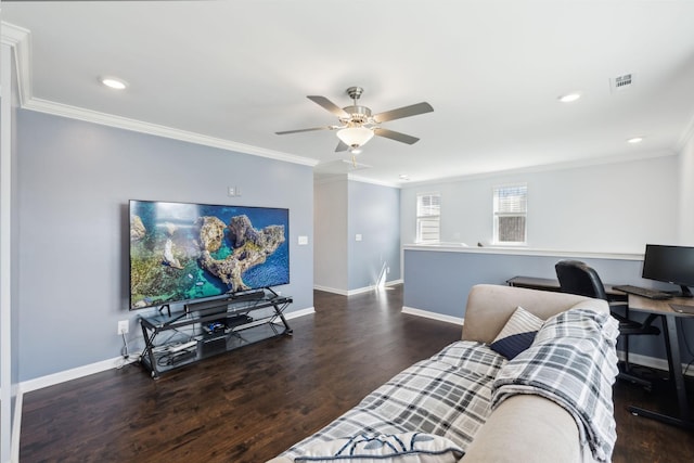 7403 Hemen Way, Fairview, TN 37062 - living area featuring visible vents, crown molding, baseboards, and wood finished floors