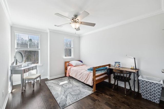 7403 Hemen Way, Fairview, TN 37062 - bedroom with crown molding, wood-type flooring, baseboards, visible vents, and a ceiling fan