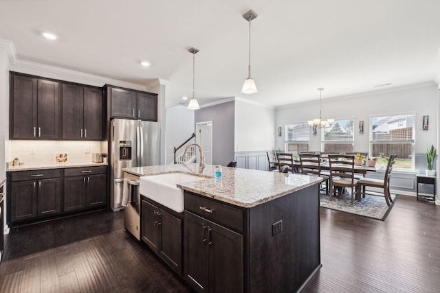 7403 Hemen Way, Fairview, TN 37062 - kitchen featuring dark wood-style floors, backsplash, a sink, and dark brown cabinets