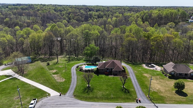 aerial view with a wooded view