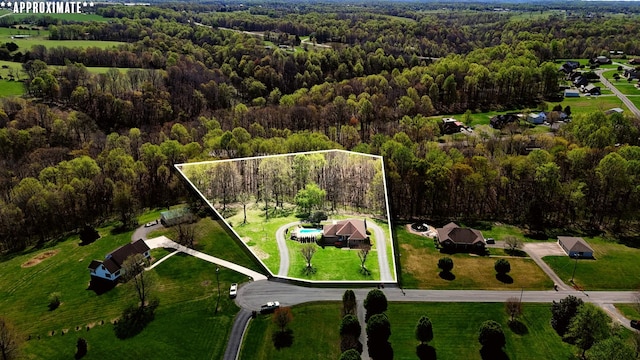 aerial view with a forest view