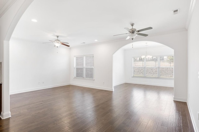 124 Day Star Ct, Gallatin, TN 37066 - interior space with arched walkways, ceiling fan with notable chandelier, and visible vents