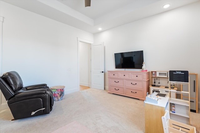 1428 Boardwalk Pl, Gallatin, TN 37066 - sitting room featuring light colored carpet, ceiling fan, baseboards, and recessed lighting