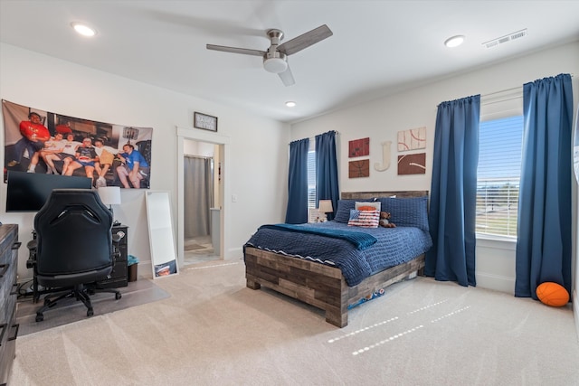 1428 Boardwalk Pl, Gallatin, TN 37066 - bedroom with recessed lighting, carpet flooring, baseboards, visible vents, and a ceiling fan