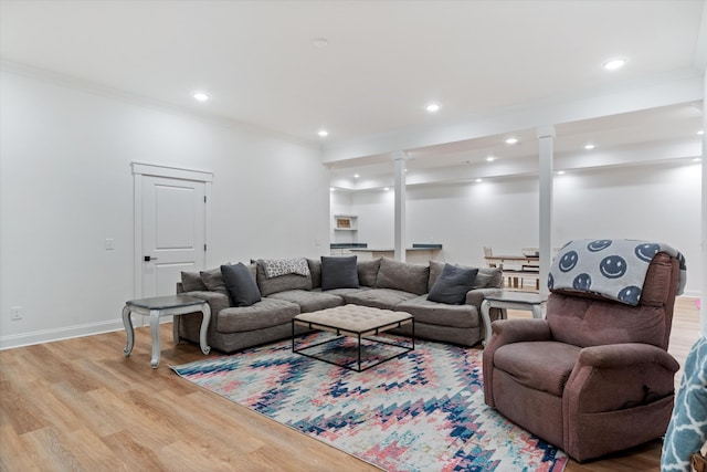 1428 Boardwalk Pl, Gallatin, TN 37066 - living area with ornamental molding, recessed lighting, and light wood-type flooring